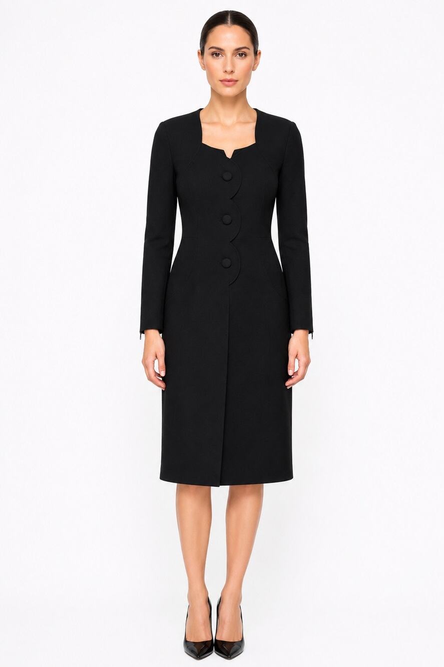 2001 Guy Laroche Paris Black Wool Sculptural Dress US 12/14